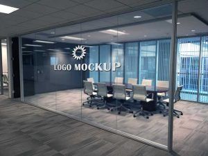 3D Office Glass Wall logo mockup